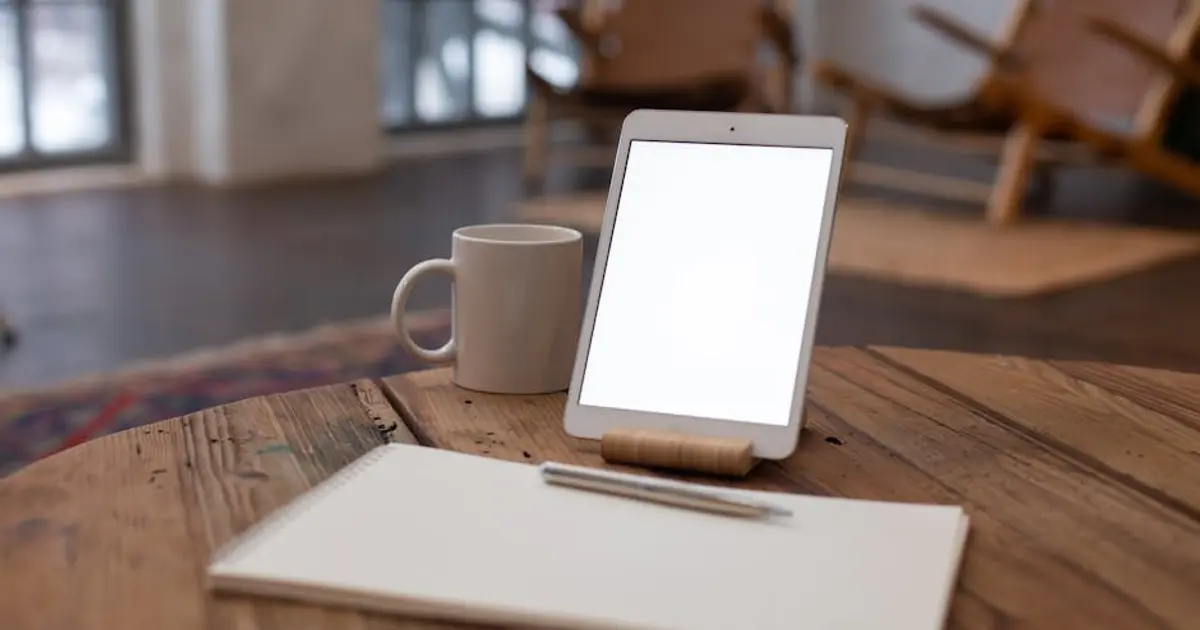 穏やかな部屋に置かれたタブレットと勉強机のイメージ